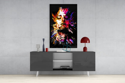 Golden Feathered Paint Face Glass Wall Art