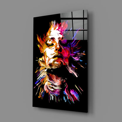 Golden Feathered Paint Face Glass Wall Art