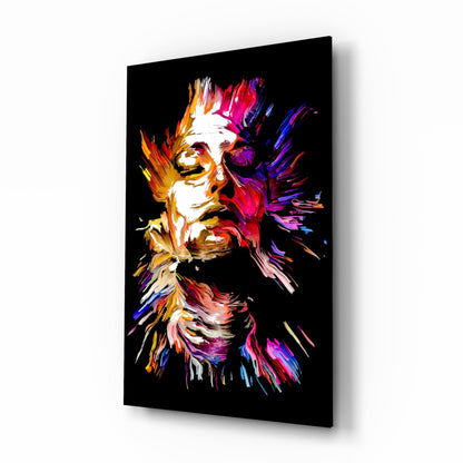 Golden Feathered Paint Face Glass Wall Art