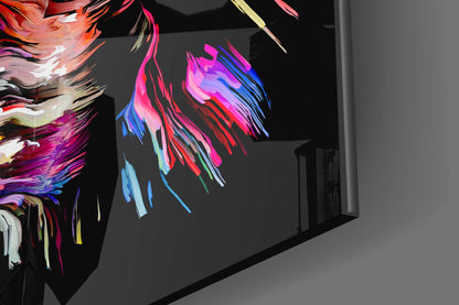 Golden Feathered Paint Face Glass Wall Art