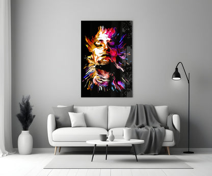 Golden Feathered Paint Face Glass Wall Art