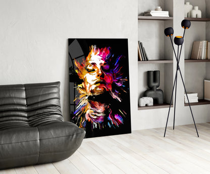 Golden Feathered Paint Face Glass Wall Art