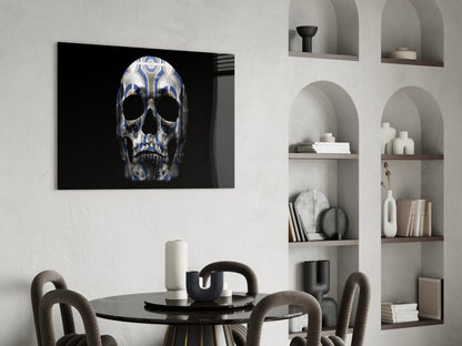 Blue Tribal Pattern Skull Glass Wall Art