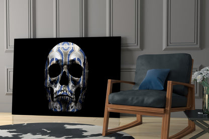 Blue Tribal Pattern Skull Glass Wall Art