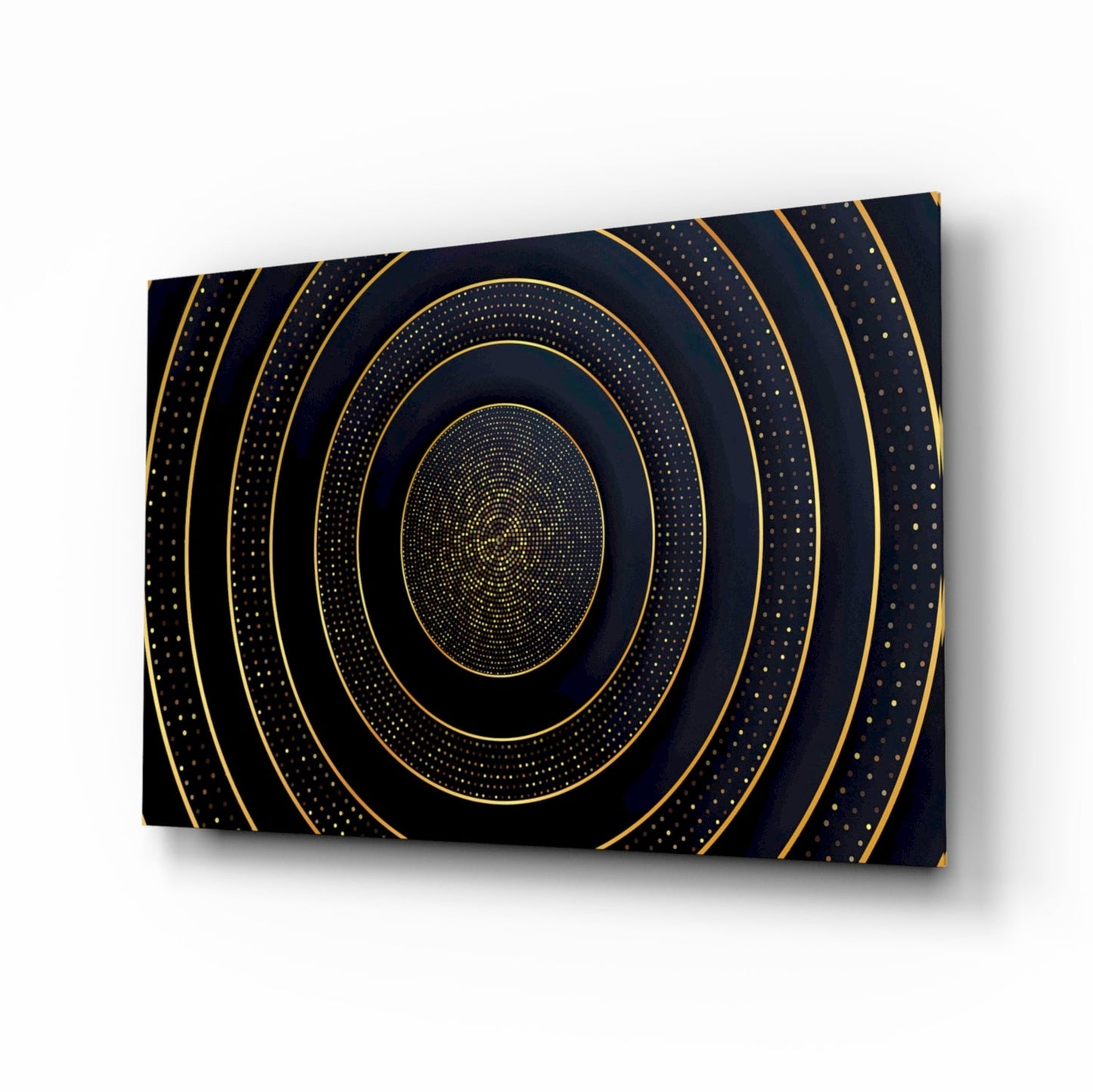 Gold Dotted Concentric Circles Glass Wall Art