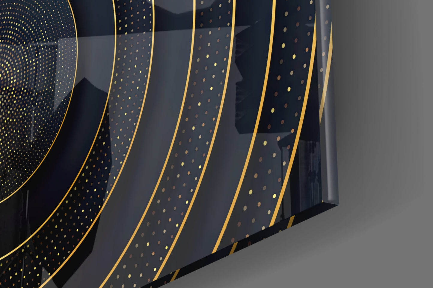 Gold Dotted Concentric Circles Glass Wall Art