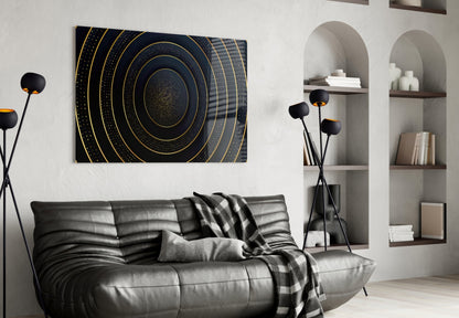 Gold Dotted Concentric Circles Glass Wall Art