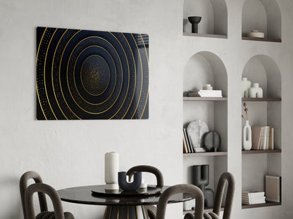 Gold Dotted Concentric Circles Glass Wall Art