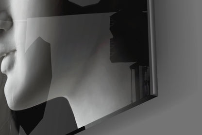 Black and White Mirrored Statue Faces Glass Wall Art