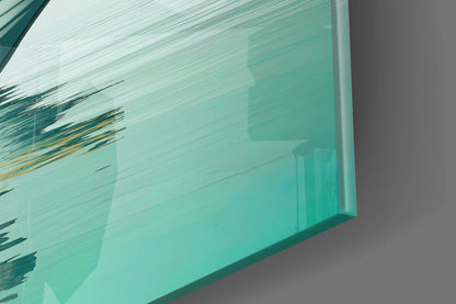 Hippo in Yellow Boat on Mint Water Glass Wall Art