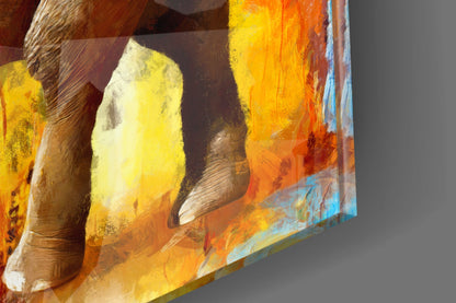 Golden Yellow Oil Painting Elephant Glass Wall Art