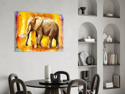 Golden Yellow Oil Painting Elephant Glass Wall Art