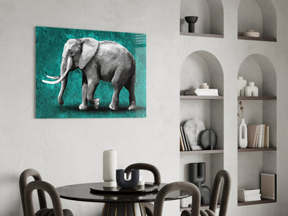 Grayscale Elephant Teal Backdrop Glass Wall Art