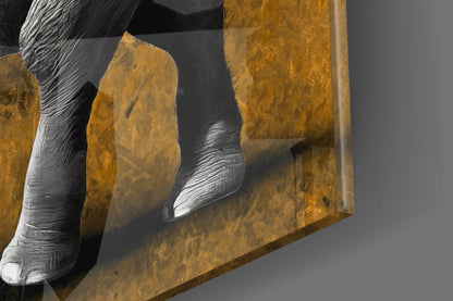 Grayscale Elephant Golden Backdrop Glass Wall Art