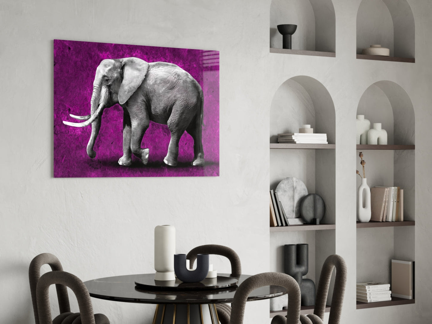 Grayscale Elephant Magenta Backdrop Glass Wall Art