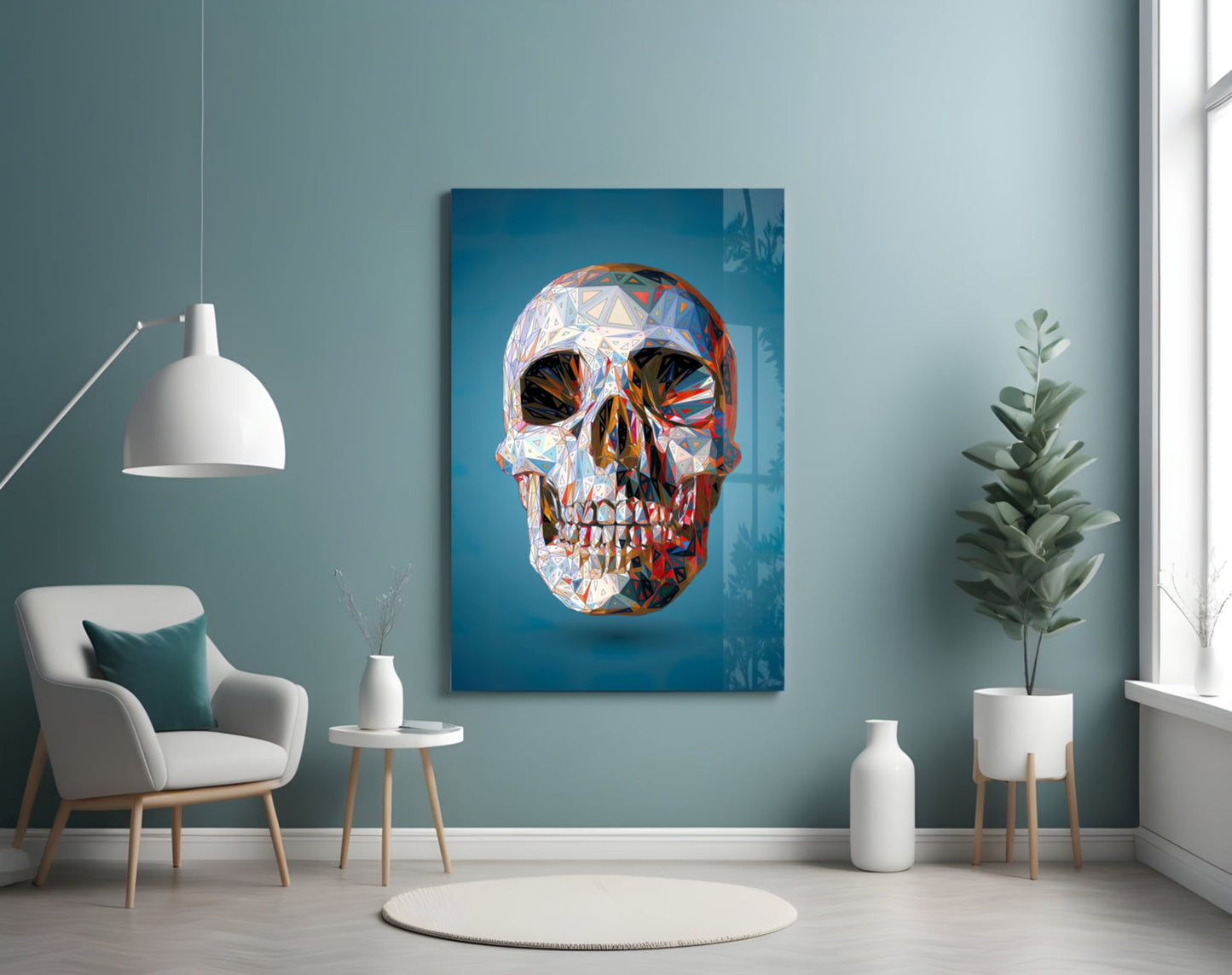 Geometric Crystal Low Poly Skull Glass Wall Art