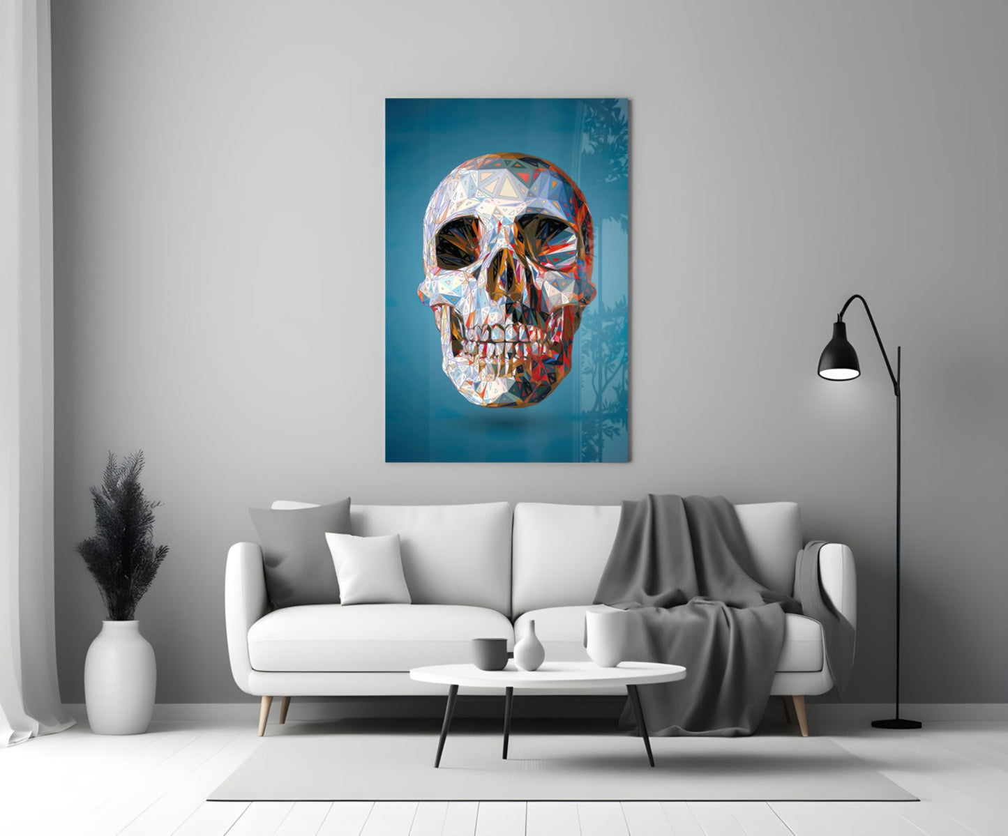 Geometric Crystal Low Poly Skull Glass Wall Art