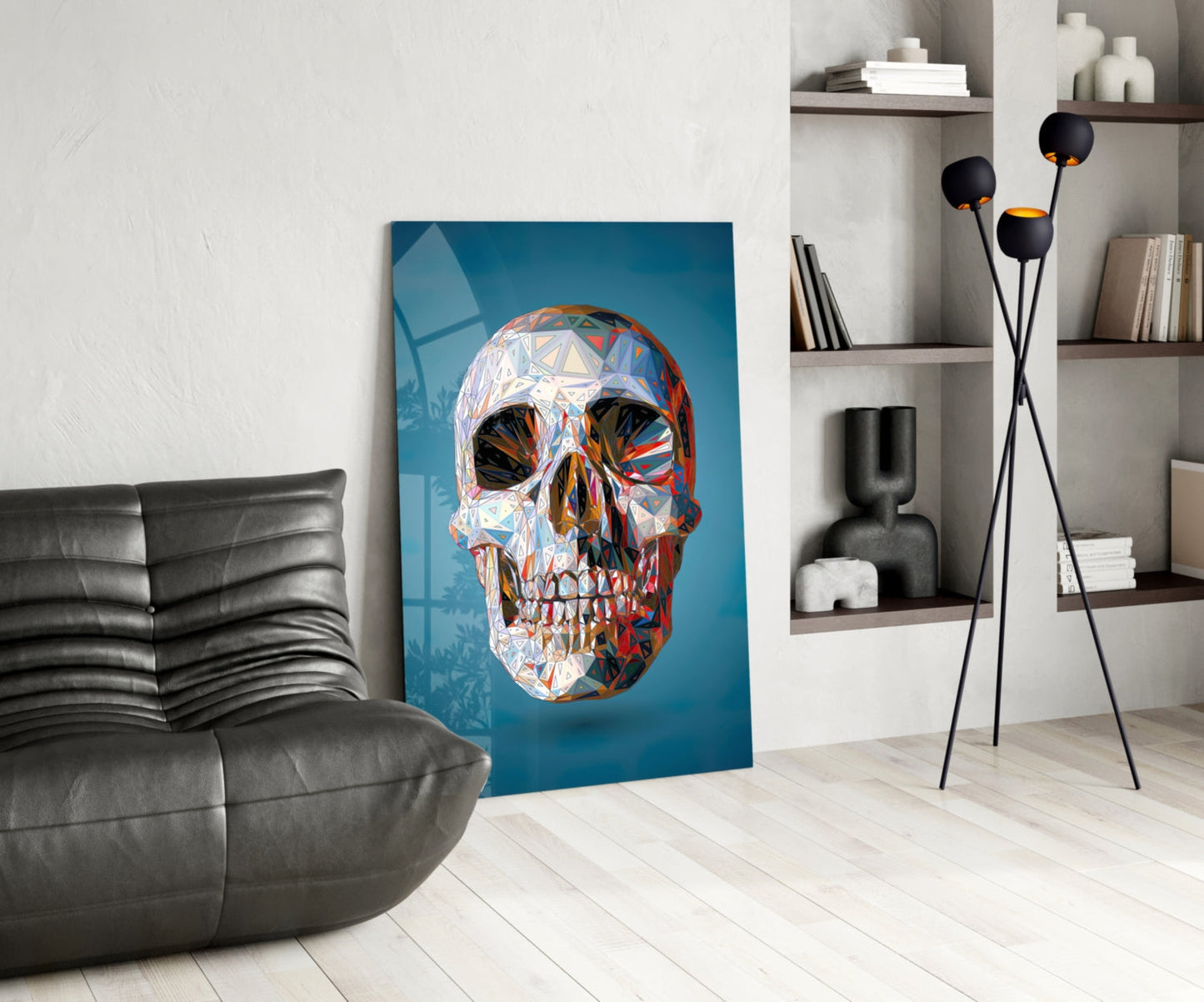 Geometric Crystal Low Poly Skull Glass Wall Art