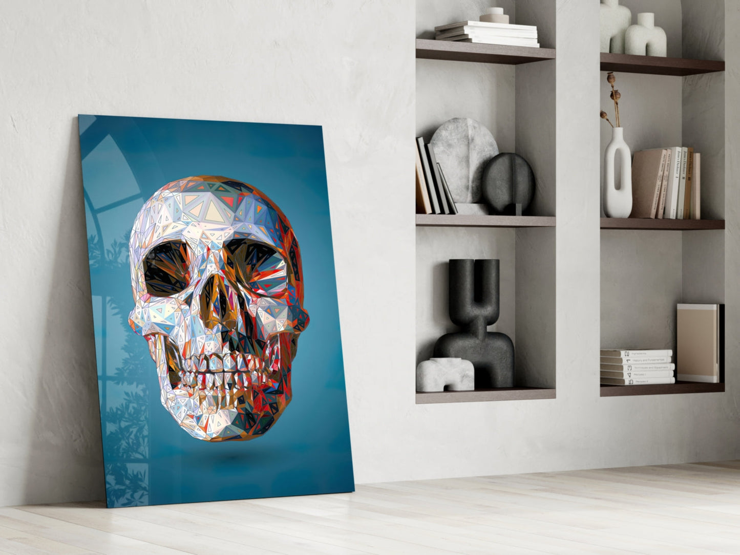 Geometric Crystal Low Poly Skull Glass Wall Art