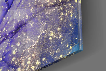 Violet Ink and Gold Splatter Glass Wall Art
