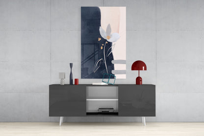 Navy Blush Abstract Flower Glass Wall Art