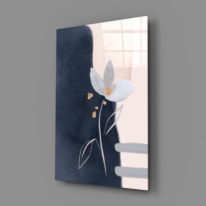 Navy Blush Abstract Flower Glass Wall Art