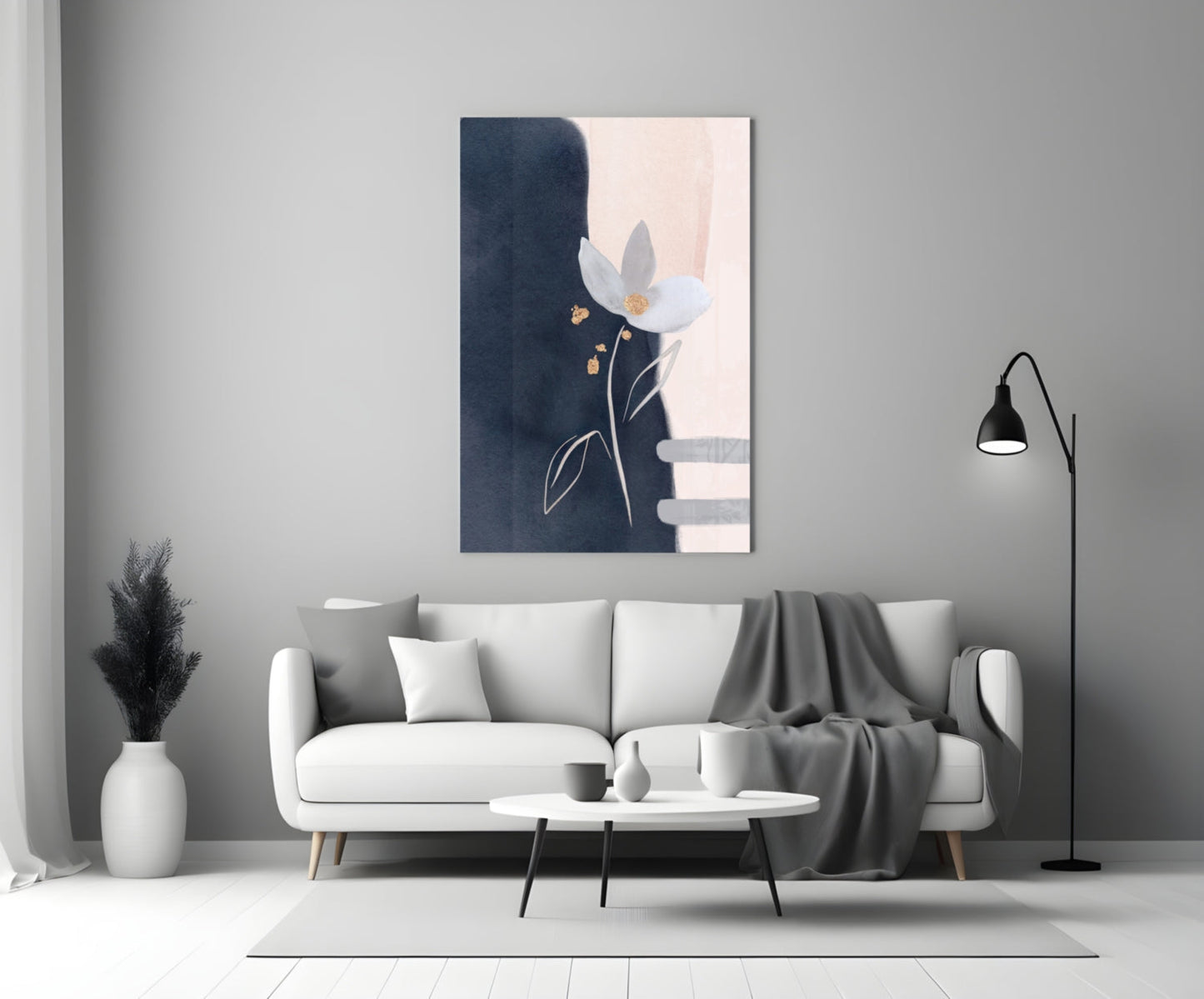 Navy Blush Abstract Flower Glass Wall Art