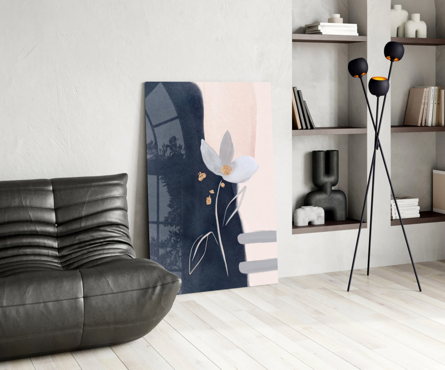 Navy Blush Abstract Flower Glass Wall Art