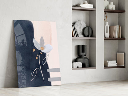 Navy Blush Abstract Flower Glass Wall Art