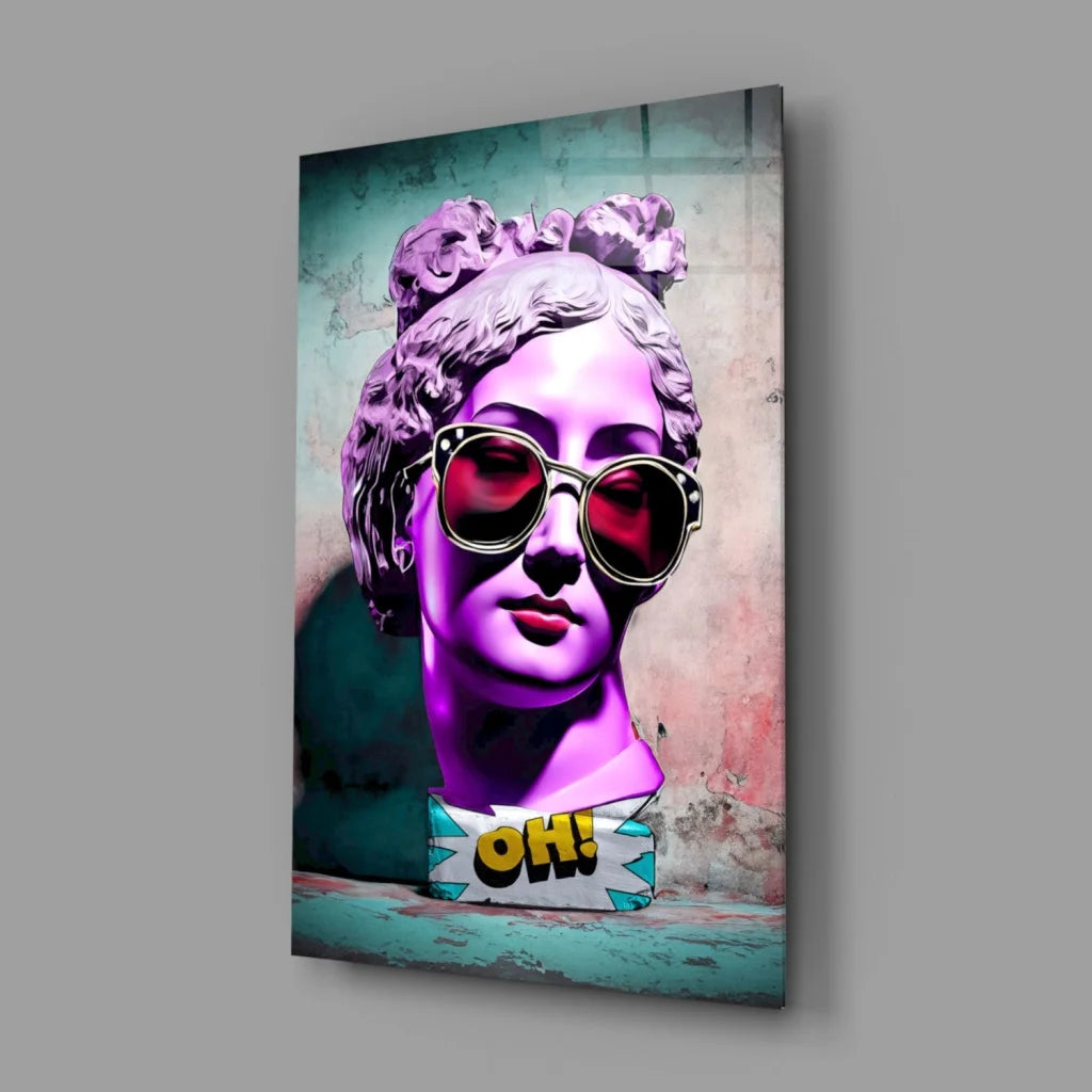 Pop Art Purple Bust Wall Art With Red Sunglasses | Glass Wall Art Print | vintageantiquesgifts.com