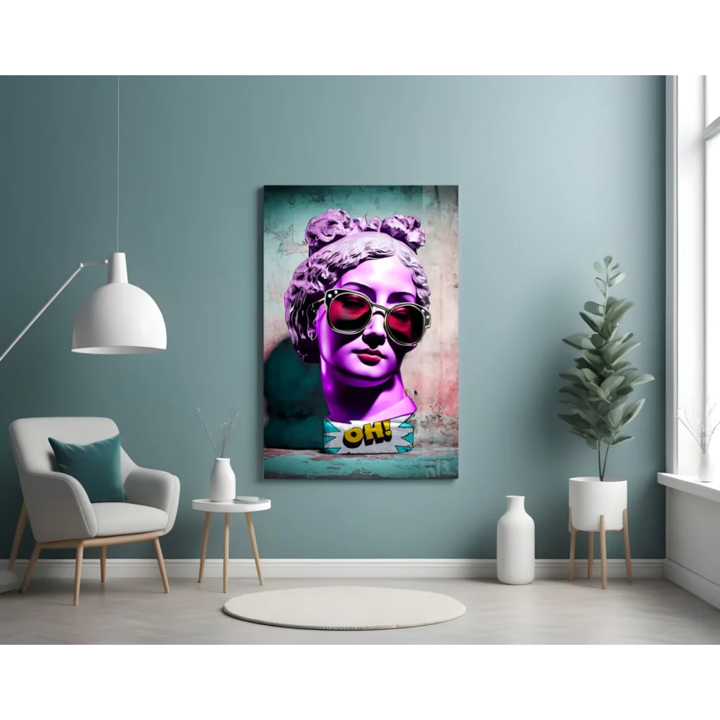 Pop Art Purple Bust Wall Art With Red Sunglasses | Contemporary Home Wall Art | vintageantiquesgifts.com