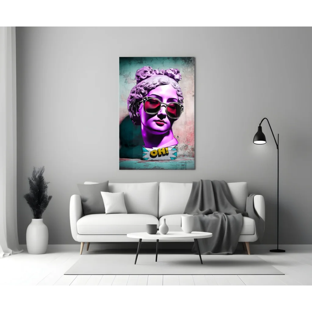 Pop Art Purple Bust Wall Art With Red Sunglasses | Modern Wall Art Decor | vintageantiquesgifts.com