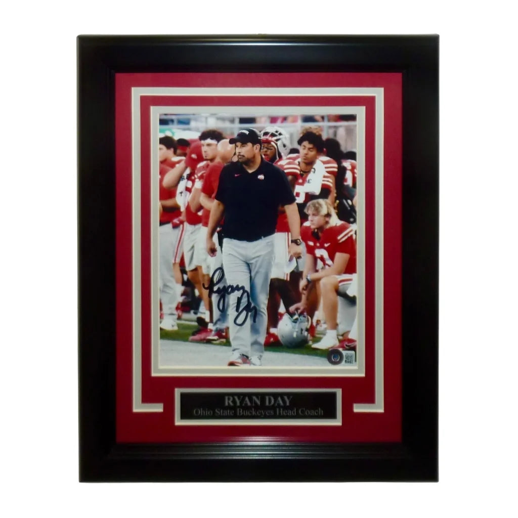 Ohio State Buckeyes Ryan Day signed 8x10 photo in 12x16 black frame with red mat