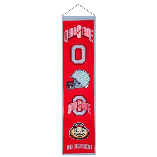 Ohio State heritage banner with red background, white border and team logos
