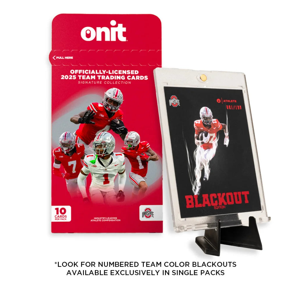2025 Ohio State trading cards single pack with Buckeyes players in red uniforms