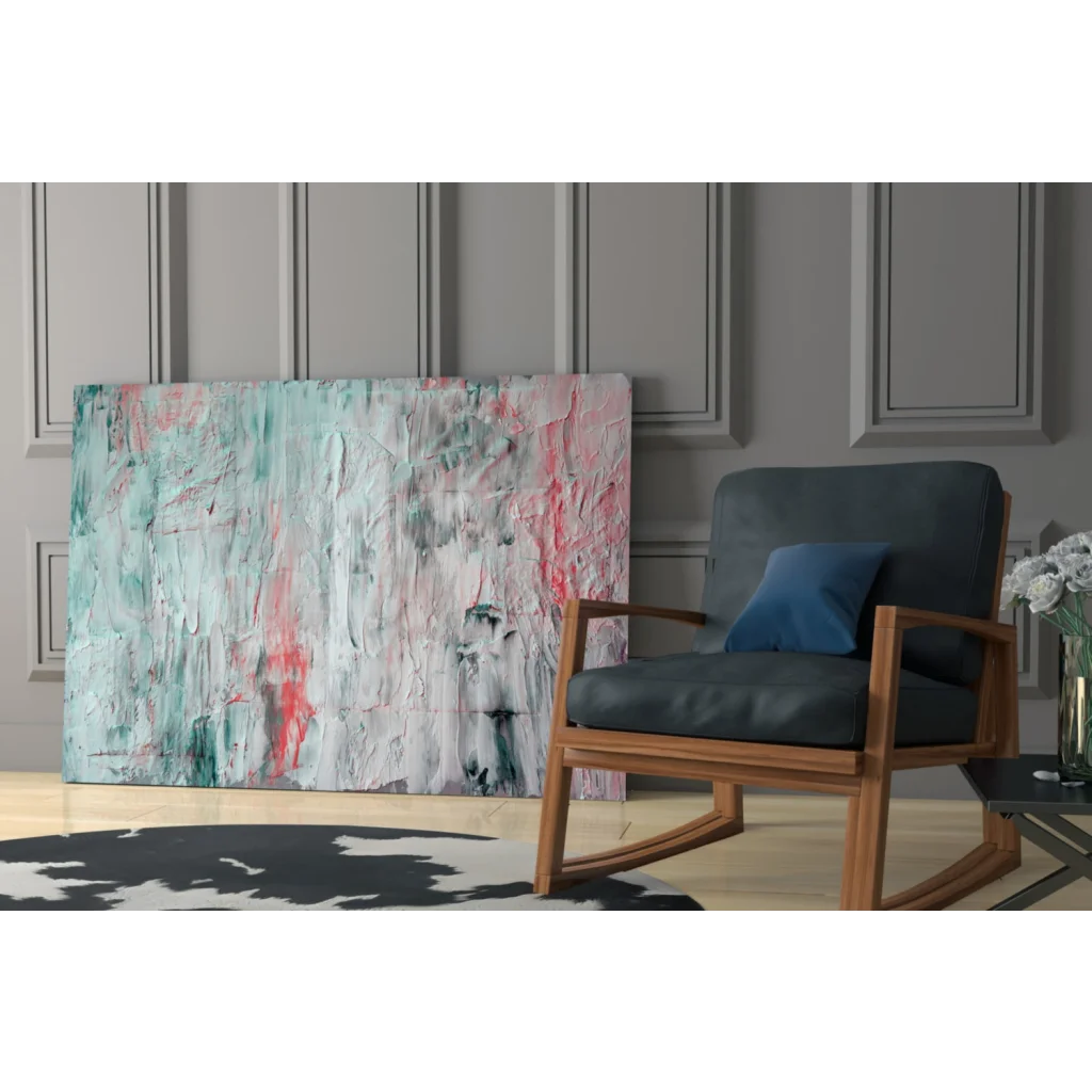 Modern textured abstract wall art canvas in mint green, pink, gray