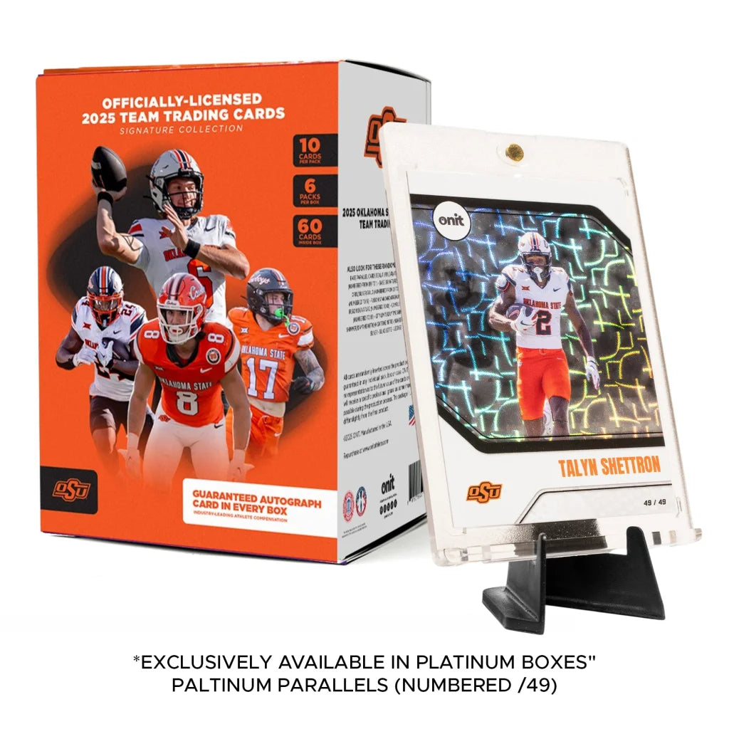 Oklahoma State trading cards platinum box with Talyn Shertron display