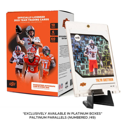 Oklahoma State trading cards platinum box with Talyn Shertron display