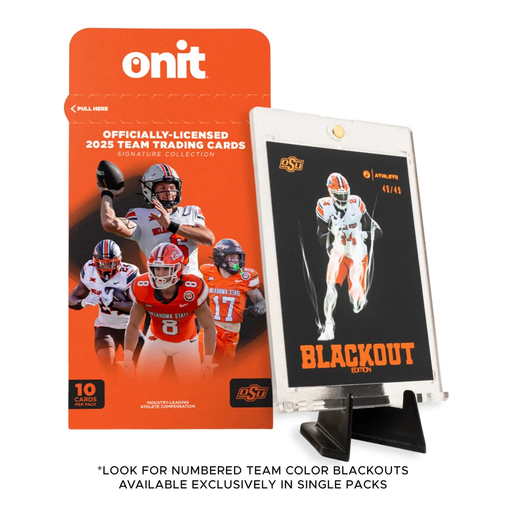 Oklahoma State trading cards single pack with black orange display case
