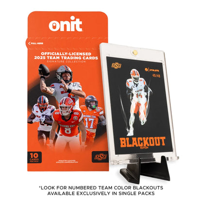 Oklahoma State trading cards single pack with black orange display case