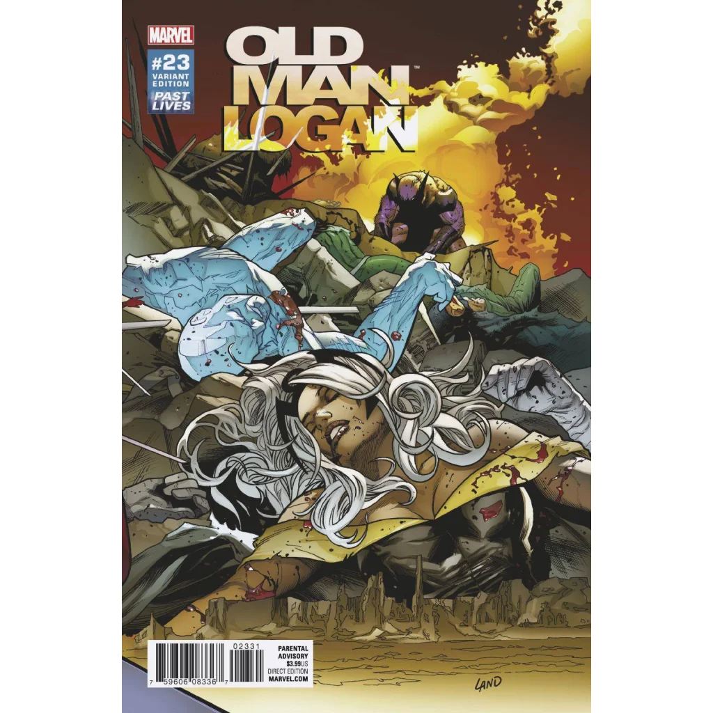 Old Man Logan #23 Land Past Lives Variant comic cover with fiery battle
