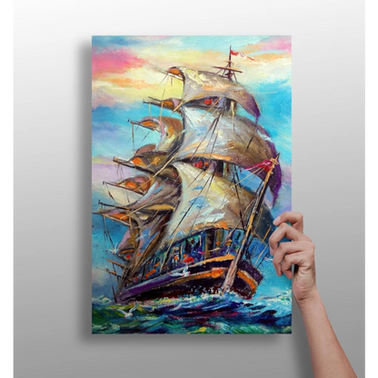 Vibrant impressionist sailing ship on insigne aluminum print