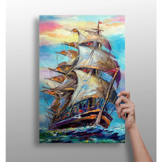 Vibrant impressionist sailing ship on insigne aluminum print