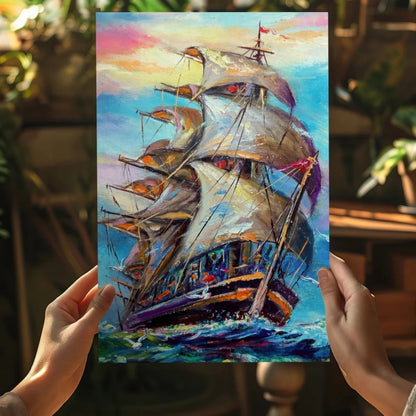 Vibrant impressionistic tall ship painting on insigne aluminum print