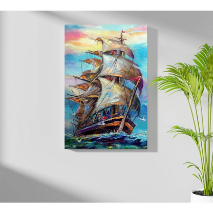 Vibrant sailing ship oil painting on insigne aluminum print for walls