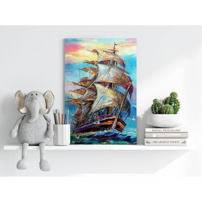 Vibrant sailing ship on insigne aluminum prints with colorful sails and waves