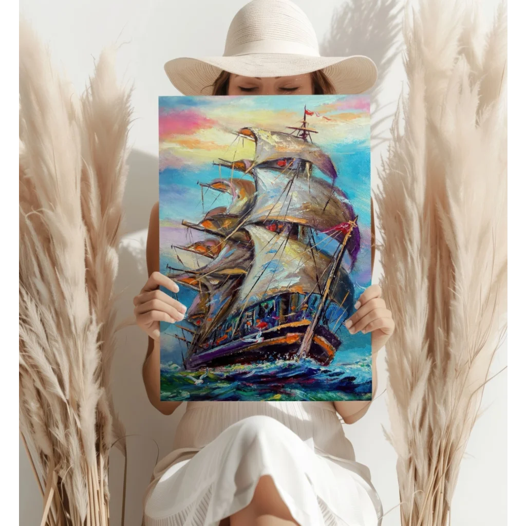 Vibrant impressionistic sailing ship on insigne aluminum prints