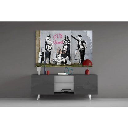 Banksy-style old skool street art canvas wall art print with boombox figures