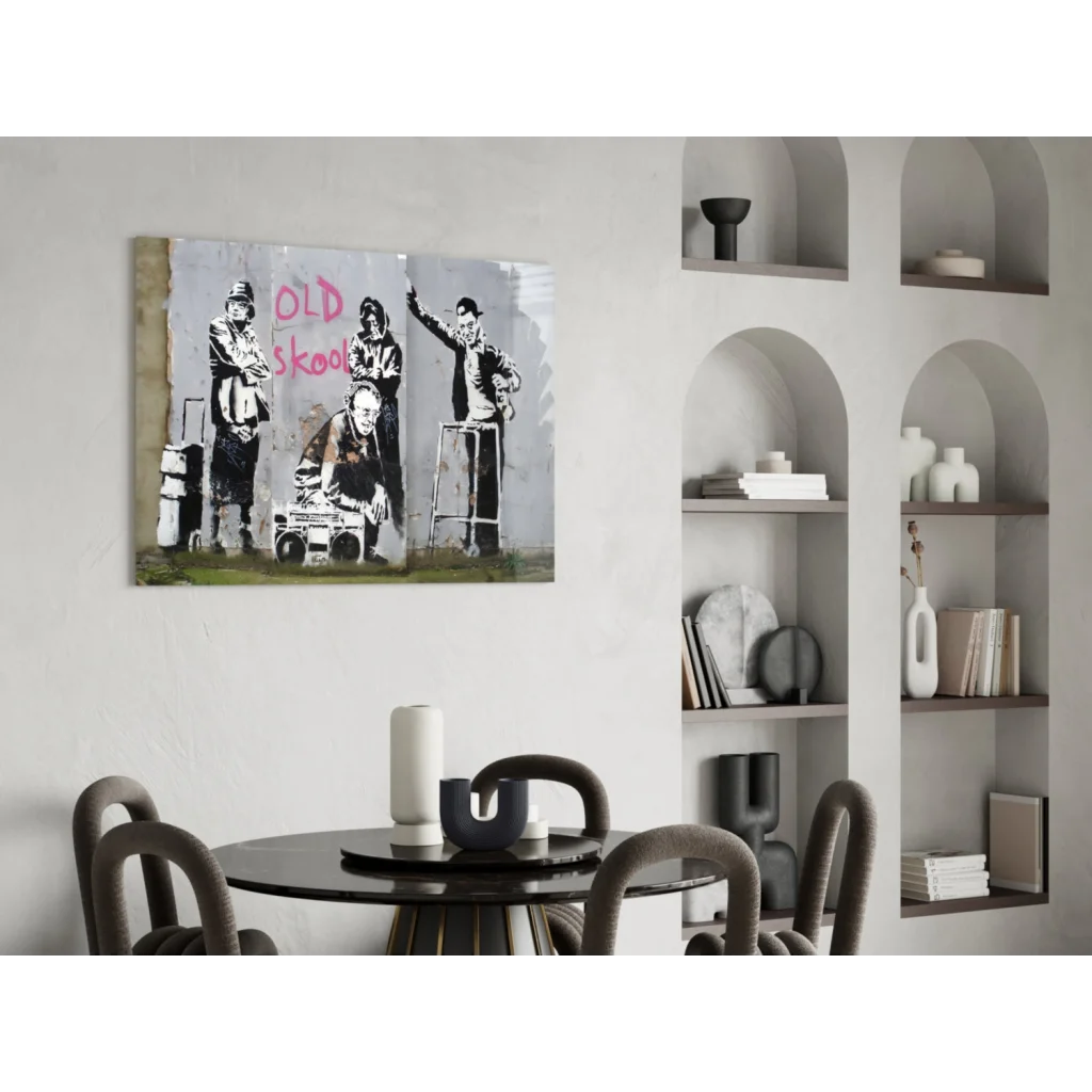 Banksy Old Skool canvas wall art print with stylized figures