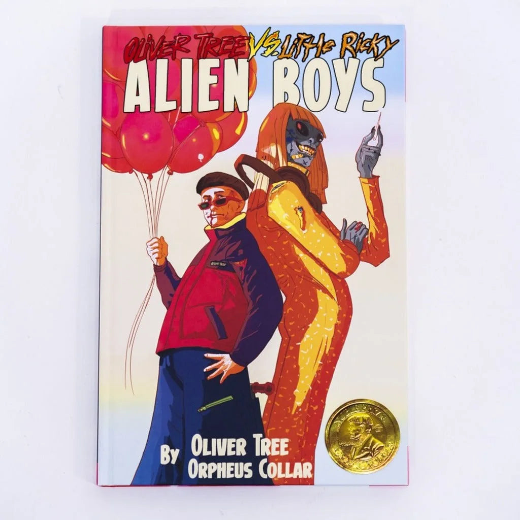 Oliver Tree Alien Boys graphic novel cover with stylized figures and balloons